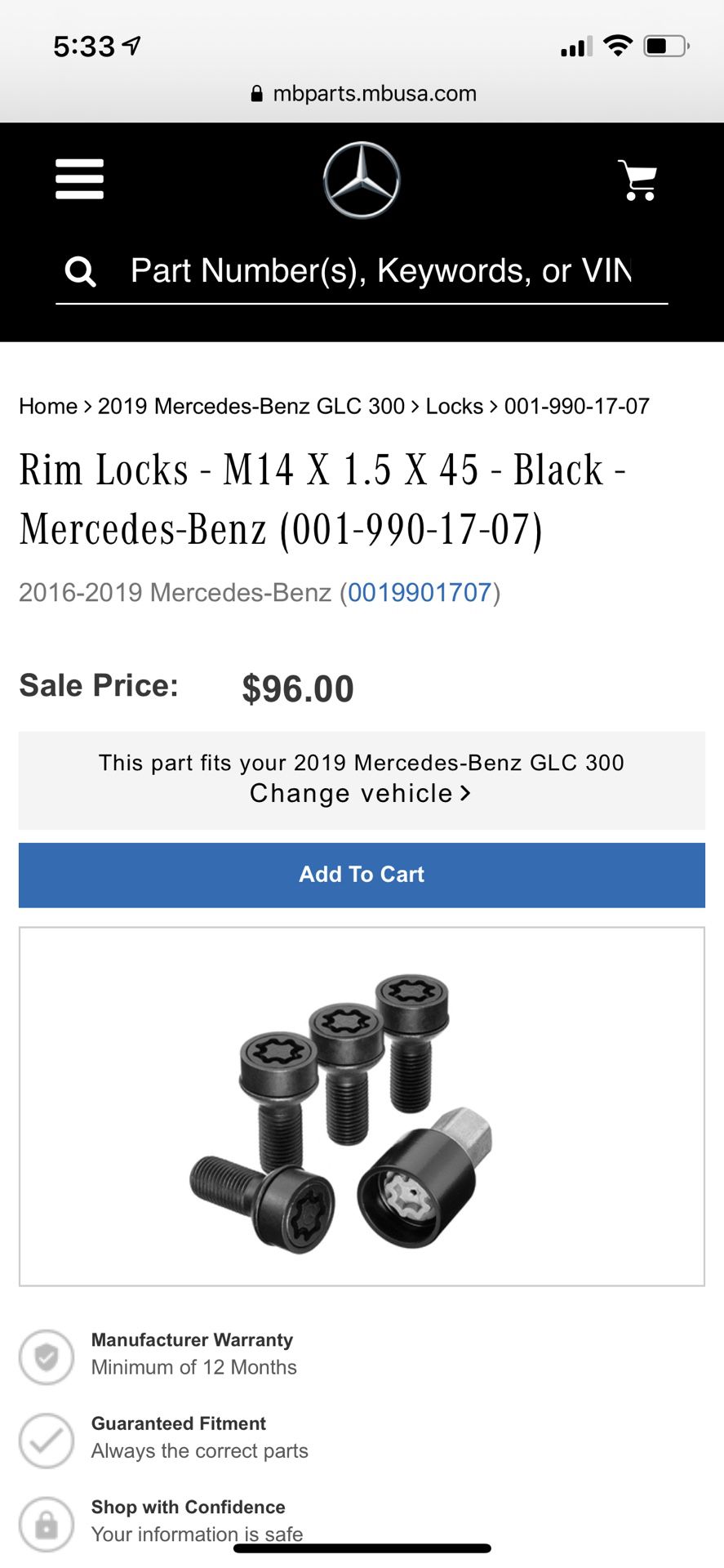 2019 Mercedes-Benz GLC Lug Nuts