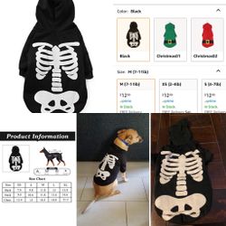 Pet Dog Cat Halloween Skeleton Hoodies Glowing Skull Cute Shirt- Size Med- New