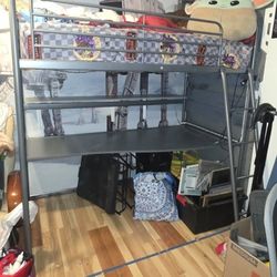 Ikea Metal Frame Loft Style Bunk Bed With  Desk And Twin Size Premium Mattress 
