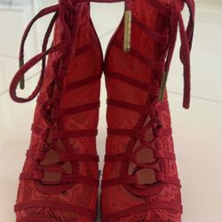 🔥 Stunning Red Lace-Up Heels by JustFab – Worn Only ONCE! 🔥 Size 6.5