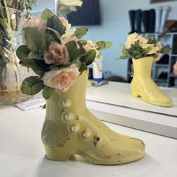 Yellow Antique Boot Vase