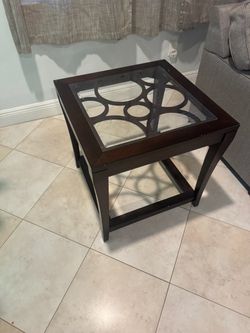 Dark Wood and Geometric End Tables - Set of 2