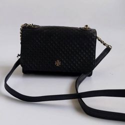 Pre Owned Authentic Torch  Burch Marion Leather  Embossed  Crossbody 