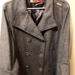 Apple Bottom Vintage-NEW-Wool Blend Pea Coat Blazer Jacket-Size L-With detachable Arm warmers/77064 zip code 