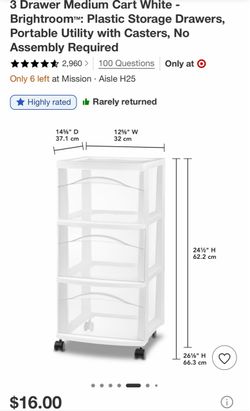 Target/Brightroom 3 Drawer Medium Cart