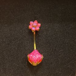 Stunning  Pink Fire Opal 14 Guage Gold Color Solid Titanium Navel Ring 