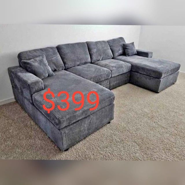 Dark gray corduroy u shaped sectional sofa