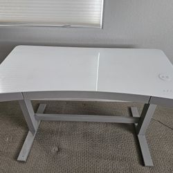 White Glass Top Standing Desk with Wireless Charging & Drawer