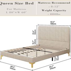 LIKIMIO Queen Bed Frame with Headboard, Upholstered Platform Bed Queen with Strong Metal and Wooden Slats Support, Easy Assembly, Noise-Free, No Box S