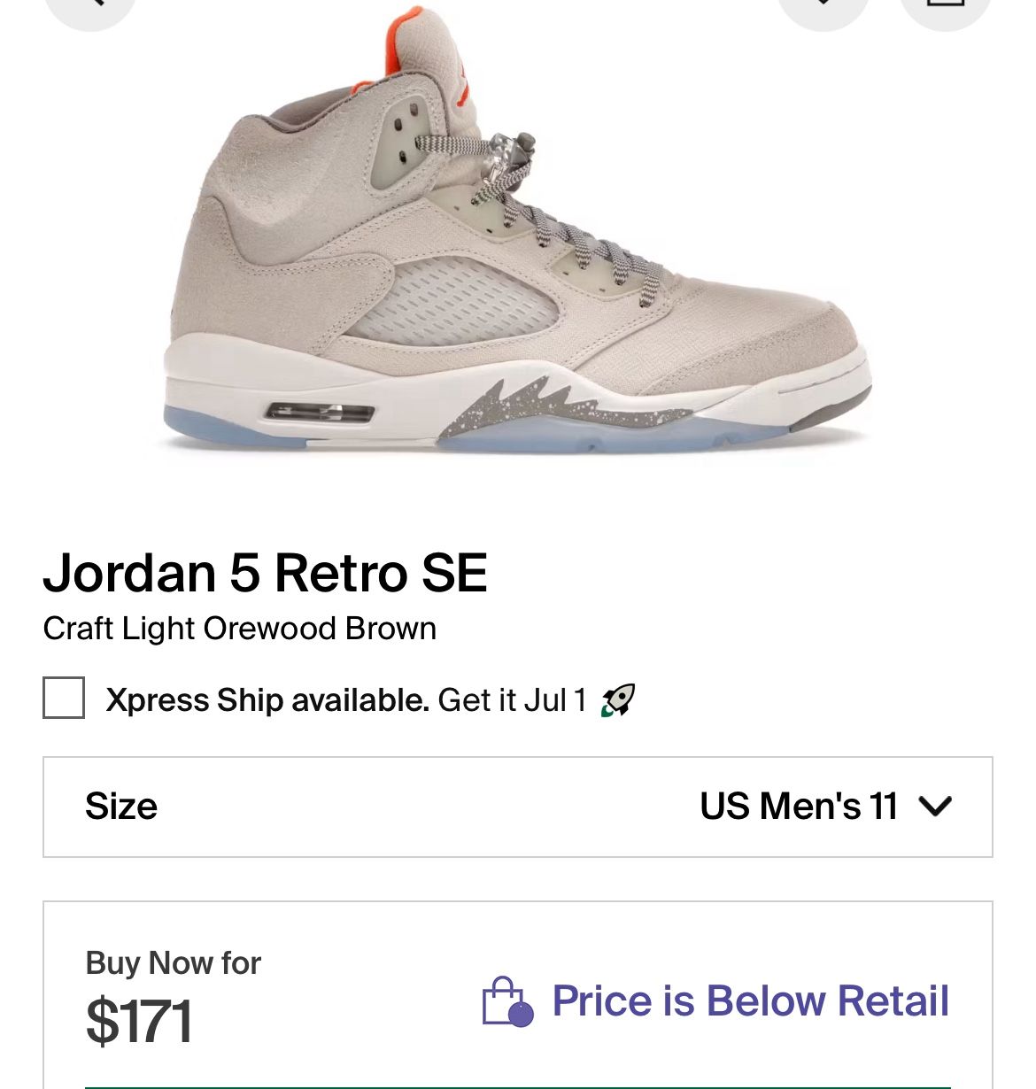 Jordan 5 $60