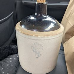 Antique Vintage 1 Gallon Buckeye Pottery Blue Ribbon Brand Syrup/Whiskey Jug