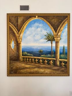 Large Framed Oil Painting Mediterranean  Arch Scene