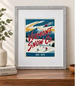 Framed Vermont Snow Co. Ski Print Wall Art – 12x16 Print