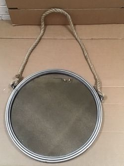 Round Nautical Mirror with Rope Accent Antiqued Smokey Mirror