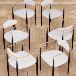 Modern Dining Chairs Set of 6, Brushed Gold Armchairs with Black Metal Legs and Upholstered Cushion, Boucle Accent Chairs for Living Room Bedroom Outd