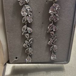 Silver Flower Petal Earrings CZ