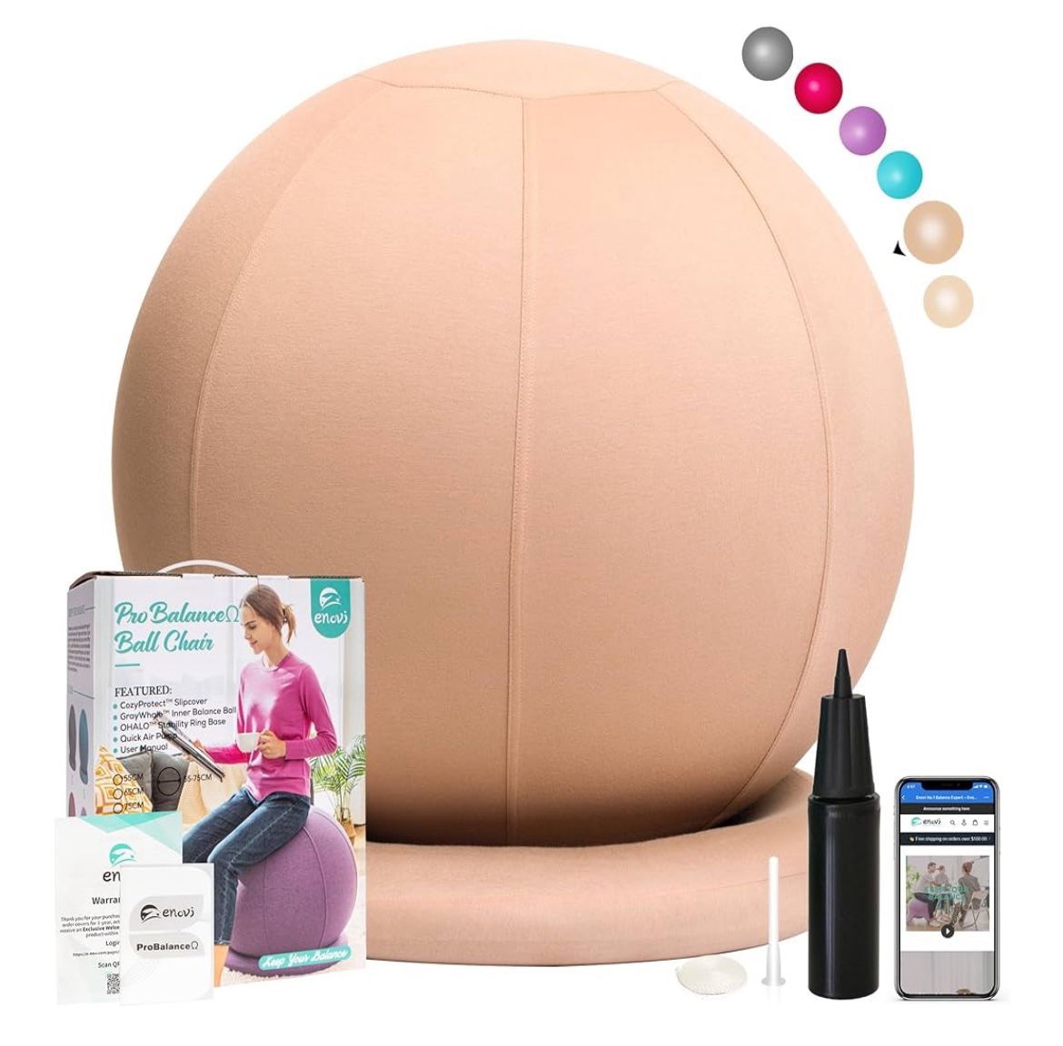 Yoga Ball Chair Exercise Ball Chair with Slipcover and Base for Home Office Desk