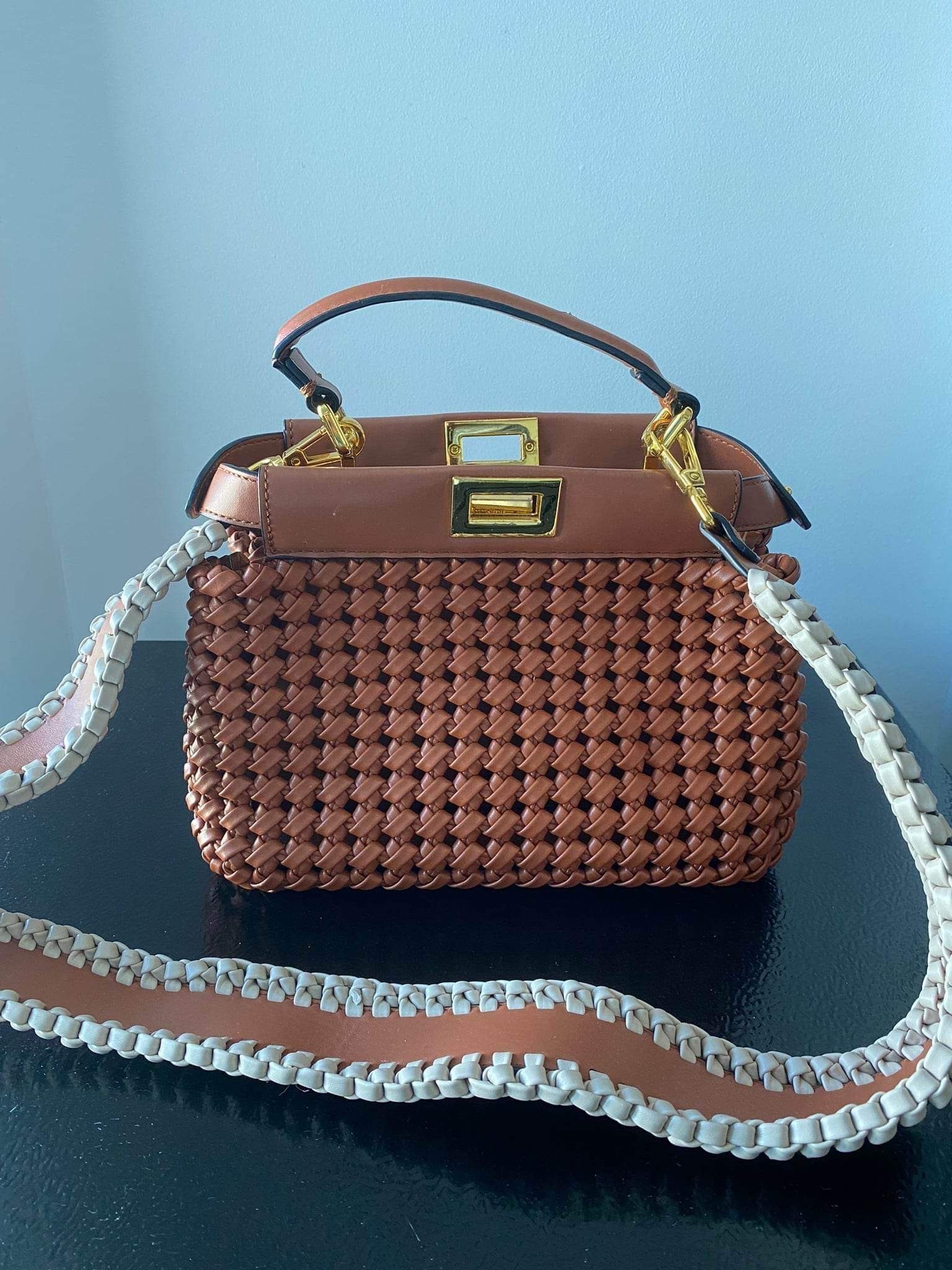 New Fendi Brown Leather Iconic Peekaboo Bag