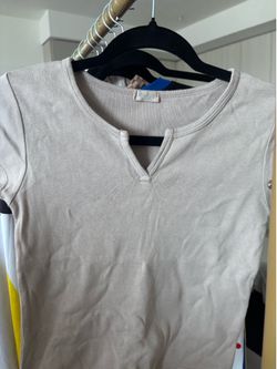 Taupe/Grey Notch-Neck Fitted Tee