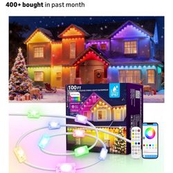 100FT Christmas Permanent Outdoor Lights,RGB+IC Eaves Lights with App & Remote Control,DIY Multi-Color Scene Modes,IP67 Waterproof,Outdoor Strings for