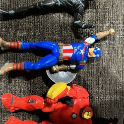 Marvel Avengers Stationary figures. Captain America, Black Panther, and Hulk Buster