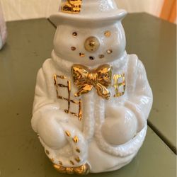 Vintage Christmas Snowman Flowerpot Planter 