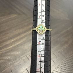 925 Sterling Silver Gold Plated Mother of Pear with AAA CZ Size 8