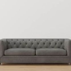 CB2 Leather Gray Tufted Couch - GREAT CONDITION