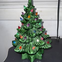 Vintage Ceramic Light Up Christmas Tree 11" with Base, Bulb Plug Antique