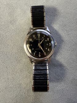 Vintage Westclox 17 Jewels Shock Resistant Wristwatch Black Dial Base Metal Case