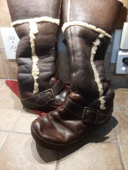 Tall Wool Lined Leather Boots Size 8