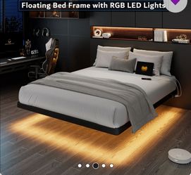 Floating Bed Frame with RGB LED Lights