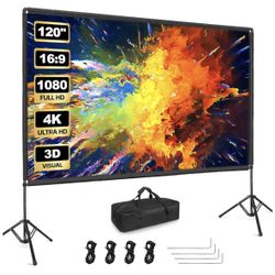 Outdoor Projector Screen with Stand, Qoolfoto 120 Inch Portable Projector Screen,