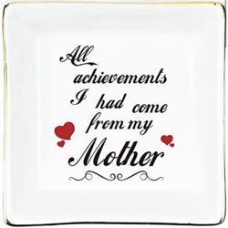 Mother Gifts from Daughter- Ceramic Trinket Dish Ring Holder, Jewelry Tray with White Gift Bag , Golden Edged Jewelry Holder Gifts for Mother's Day