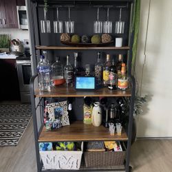 Bar Cart Shelf With Wine Bottle And Glass Storage