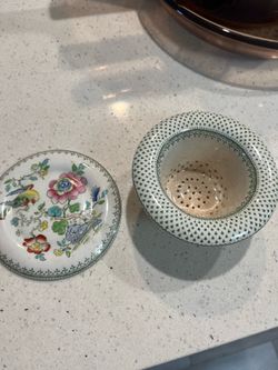 Antique Ashworth Bros Hanley England Tea Strainer & Saucer Set