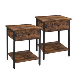 Nightstands (Set of 2pcs), Side Table with Drawer, End Table, Bedside Tables, for Bedroom, Industrial Style (Rustic Brown) 