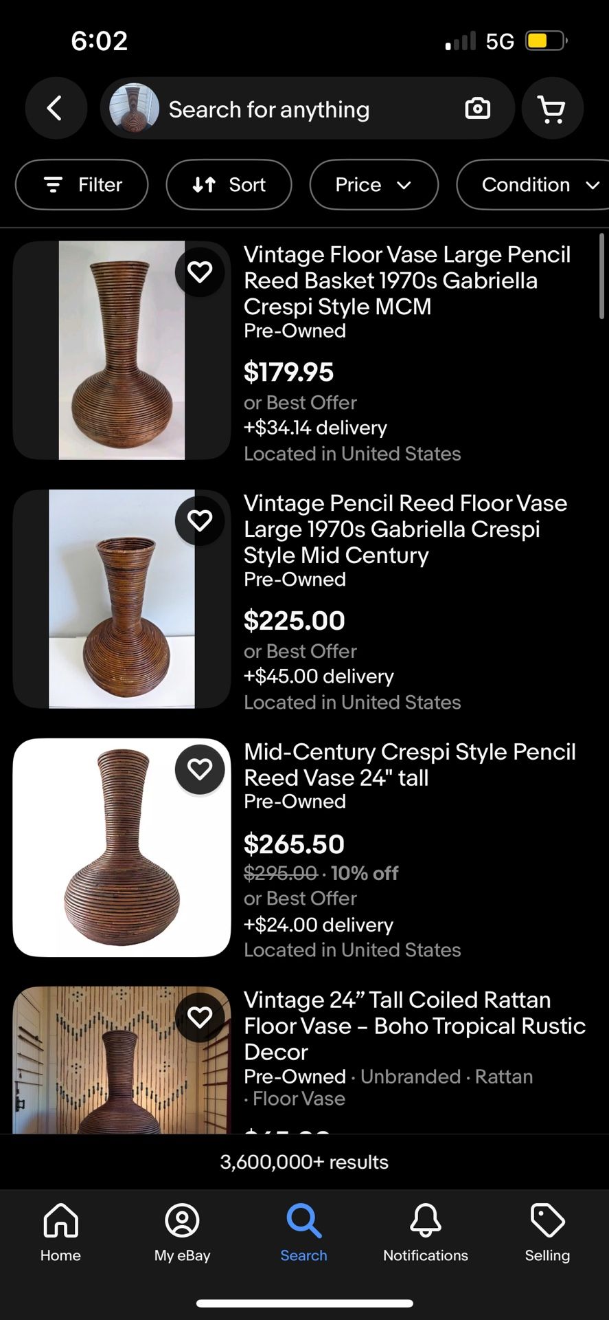 Vintage Large Floor Pencil Reed Vase