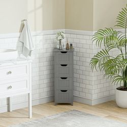 New 4 Drawers Bathroom Storage Cabinet Narrow Floor Side Cabinet, Gray