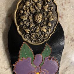 Woman’s Leather belt 35 inches , Handmade Buckle 3” By 2 &1/2”