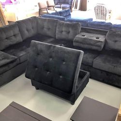Black Velvet Heights W Ottoman New Box 
