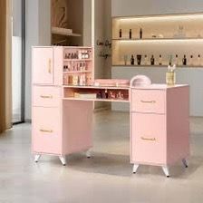 Pink Manicure Nail Desk with Storage
