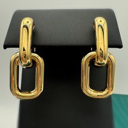 New 18k solid yellow gold double link fashion drop earrings