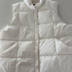 Lands End Vest Womens XL White Puffer Quilted Down Filled Warm