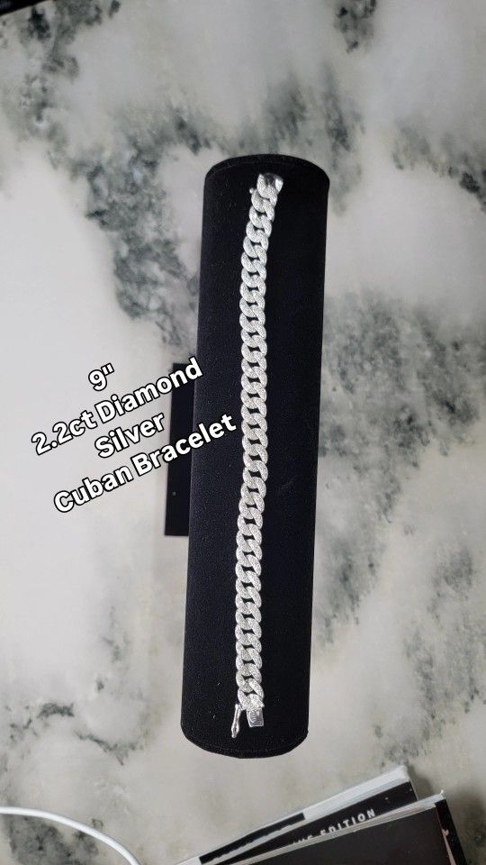 9" 2.2ct Diamond & Silver Cuban Bracelet