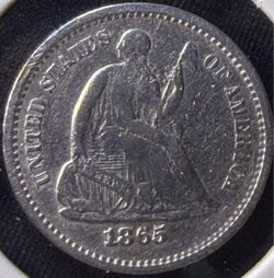 1865-S SILVER SEATED LIBERTY HALD DIME