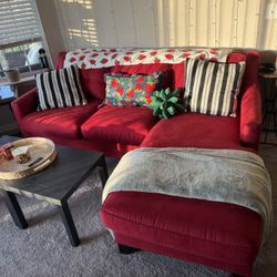 2 PIECE RED SUEDE COUCH