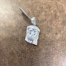 Silver Diamond Jesus Charm