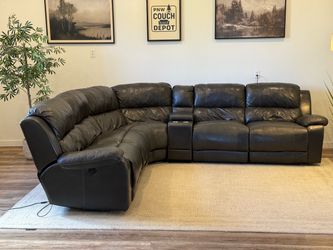 6 piece  Charcoal gray Leather electric recliner sectional couch delivery available