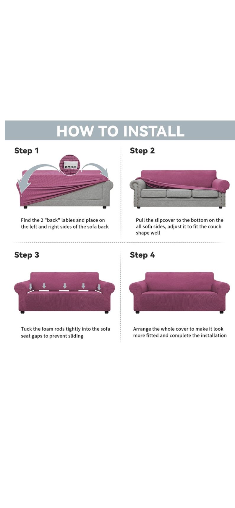 New Stretch Sofa Covers - Spandex Non Slip Couch Sofa Slipcover, Soft with Elastic Bottom for Kids, ( 79'' - 94'', Large, Rose Red New